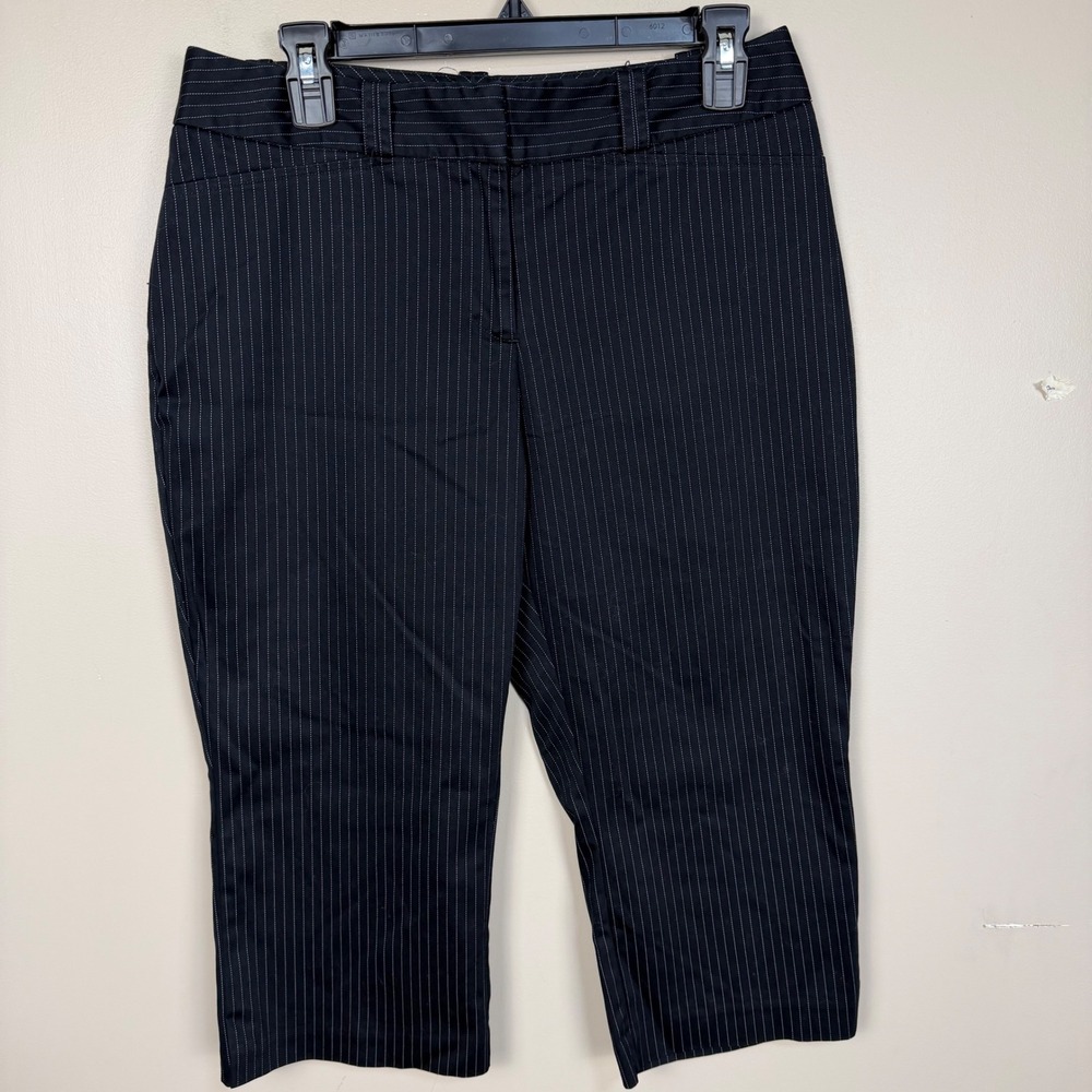 Womens Black Pinstripe Capri Pants Cropped Office‎ Trousers Size 10
